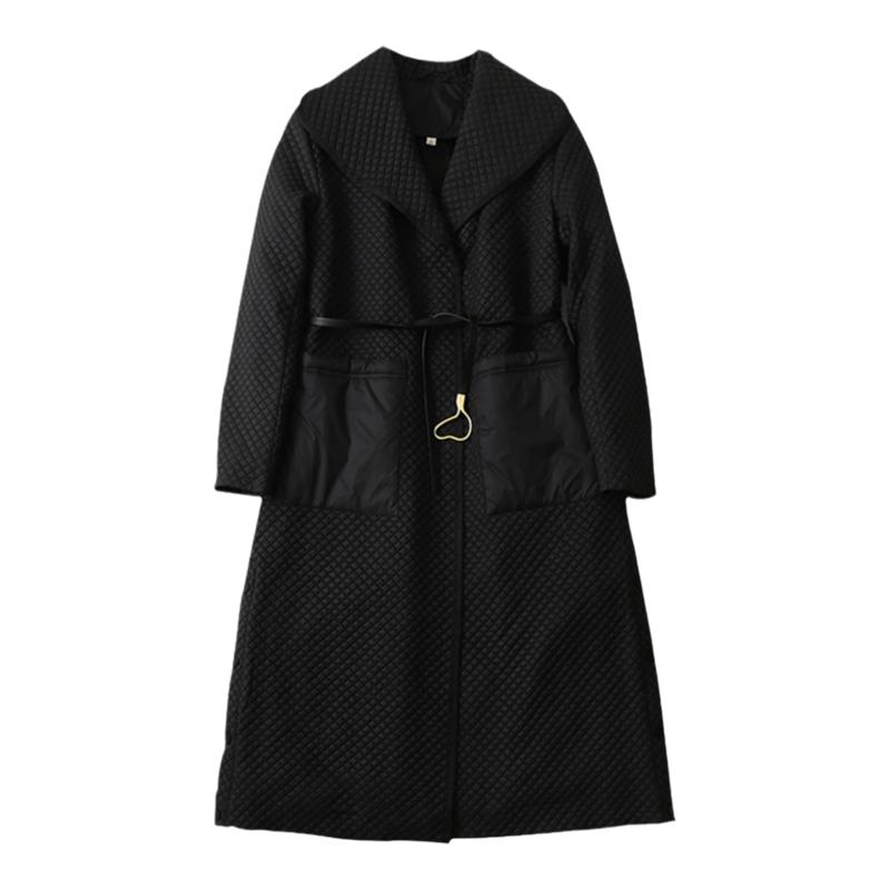 孕妇翻领中长款格子开衫羽绒服