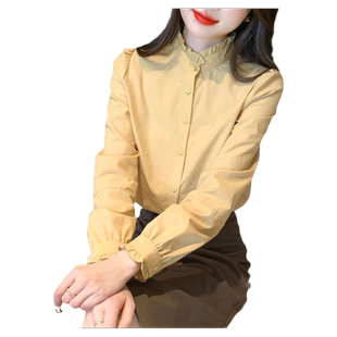 法式木耳边立领长袖衬衫女秋装2025年新款上衣设计感小众女士衬衣