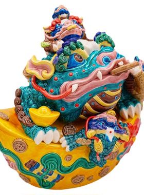 【本尼家】J9国潮纯手工招财彩釉陶瓷交趾陶摆件-招财进宝金蟾
