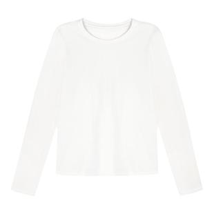 MULVAN白色长袖t恤女秋款基础款正肩纯棉针织内搭打底衫上衣