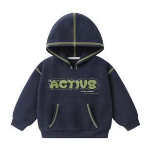 右欧男童女童连帽卫衣街头时髦春秋季新款童装字母休闲风儿童上衣