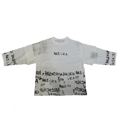 男女大童亲子字母假两件长袖T恤