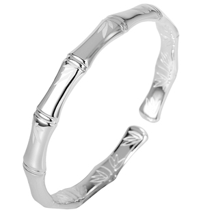 竹报平安银手镯女9999纯银实心竹节开口白银饰足银镯子年轻款女生