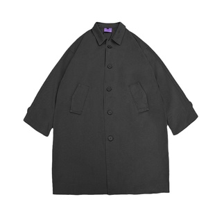 Point lamp秋季纯色百搭中长款风衣男日系复古学院风宽松棉服外套