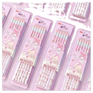 正版三丽鸥美乐蒂三角正姿铅笔小学生可削木头HB铅笔带橡皮铅笔练字用儿童卡通一正铅笔套装12支 不易断铅笔