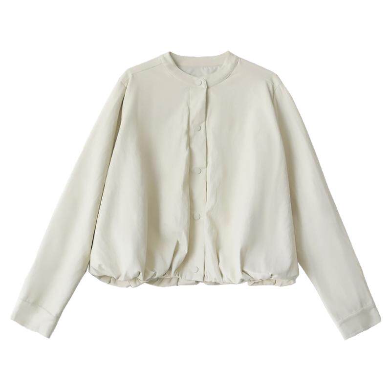 【2.5新】春季设计感立体褶皱皮衣夹克女软糯牛奶皮 花苞廓形外套