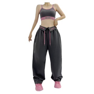 ROKBBK－K/布韩炭灰色街舞hiphop运动裤爵士舞jazz裤子女套装长裤