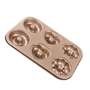 阳晨烘焙工具6连不粘花形甜甜圈蛋糕模具双面不沾烤盘烤箱家用