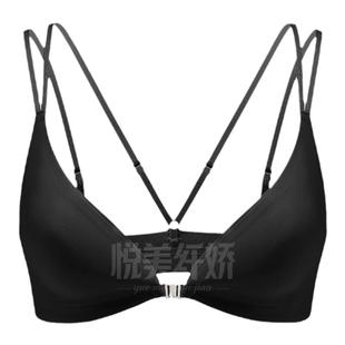大码前扣内衣女胖mm无钢圈三角杯美背文胸夏季薄款黑色性感细肩带
