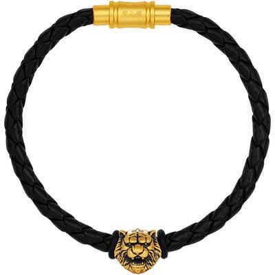 周六福黄金5d硬金转运珠男款定价复古黑金神兽老虎手绳送男款礼物