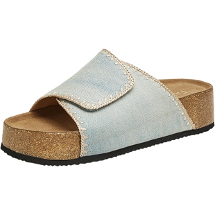 TATA他她休闲厚底拖鞋女鞋复古气质一字凉鞋春季新款YQX01BT5奥莱