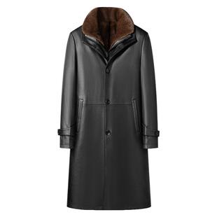 海宁真皮皮衣男绵羊皮中长款水貂内胆皮毛一体貂皮大衣冬季外套男