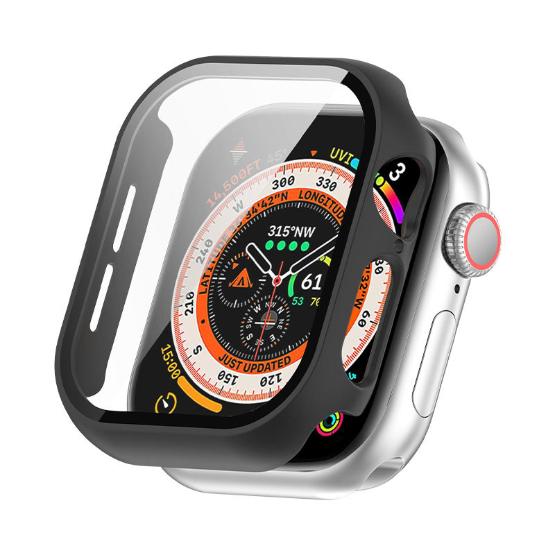 适用AppleWatchS11保护壳S10钢化壳膜一体iwatch9苹果手表S8表壳S7透明ultra3边框2半包硬壳S6防摔SE表套配件