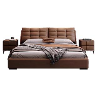 意式轻奢真皮床现代简约主卧室高端大气1米8双人床储物婚床软包床