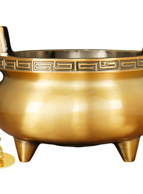 纯供奉黄铜合金香炉家用招财上香三足鼎佛前供炉保家室内寺庙方鼎