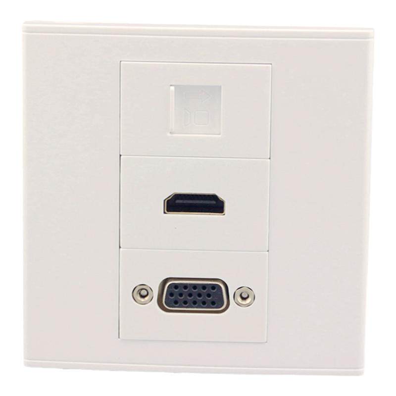 86型VGA直插+HDMI直插+RJ45网络电脑直通面板I高清投影仪插座面板
