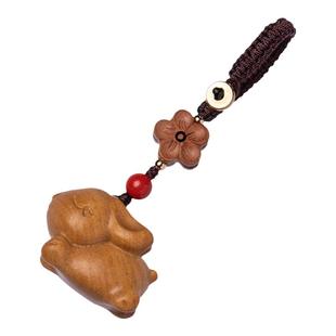 檀木可爱生肖兔子钥匙扣车钥匙挂件挂饰桃木手机链吊坠钥匙圈环