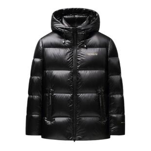 雪中飞羽绒服男短款连帽面包服2024冬季新款时尚亮面加厚保暖外套