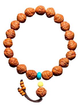 龙纹桃核雕刻小财神手串