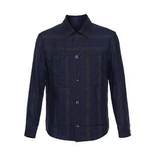 callisto卡利斯特男士春秋新款衬衣外套亚麻条纹衬衫夹克亲肤舒适