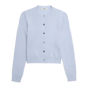 CHICC3山羊绒极简直身针织衫贝壳扣开衫圆领毛衣秋冬百搭叠穿