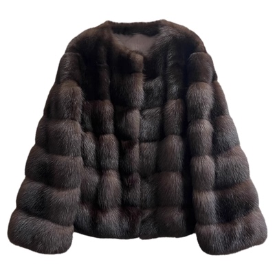 满天星紫貂皮草V领短款外套