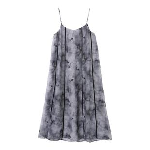 西町村屋复古水墨晕染吊带裙女春夏新款气质长款连衣裙XAAA10176