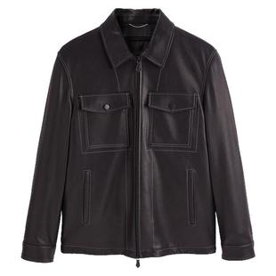【真皮皮衣】太平鸟男装翻领皮衣明线山羊皮夹克外套B1BDD4F01