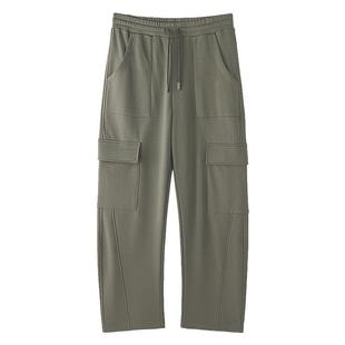 美特斯邦威直筒裤男士2025春季新款潮流工装贴袋百搭针织弯刀裤