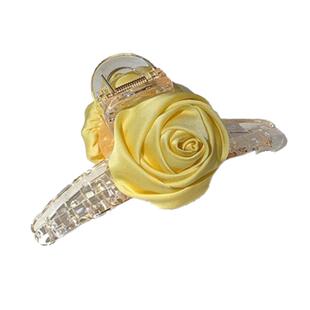 黄色玫瑰花发饰头饰品原创设计感手工花朵发夹侧边夹抓夹发圈组合