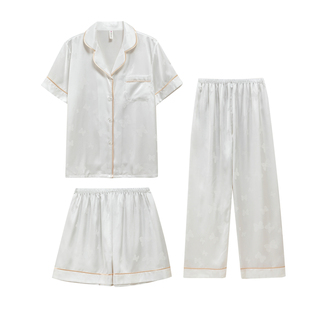 浪莎高级感真丝睡衣女款2026春夏季冰丝短袖三件套送闺蜜妈妈礼盒