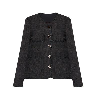 暗红色小香圆弧领外套冬新品女装