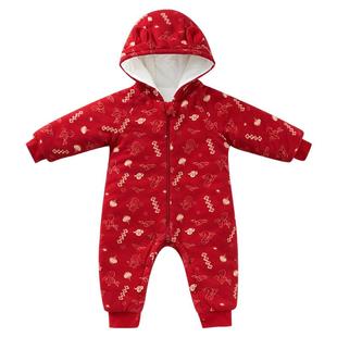 欧孕婴儿秋冬衣服宝宝冬季外出棉服加厚保暖蛇年过年拜年喜庆哈衣