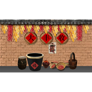 直播间背景墙纸3D怀旧东北饭店土菜馆装饰农村风格壁纸火锅店壁画