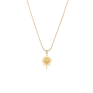 Vintage古着 星芒镶钻吊坠钛钢项链男时尚潮流毛衣链女锁骨链饰品