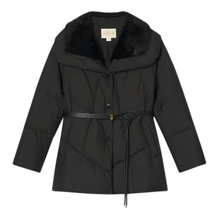 诗篇专选水貂翻领皮带收腰修身鹅绒羽绒服女2025冬款