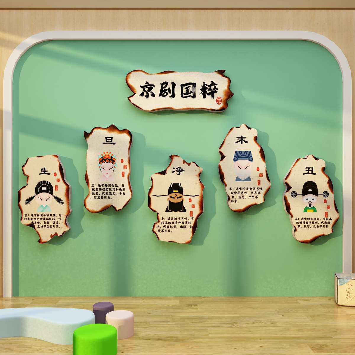 幼儿园环创非遗传统文化戏曲国风京剧脸谱国粹主题墙面装饰贴成品