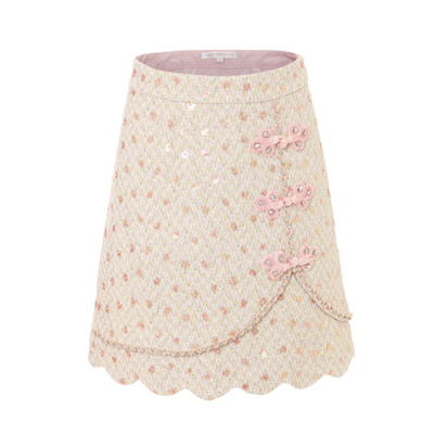 花儿开了2025冬季粗花呢复古重工刺绣半身裙短裙女高腰显瘦A字裙