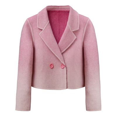 【香榭丽舍】小娜椒小个子秋季法式粉色渐变西装领毛呢短款外套女