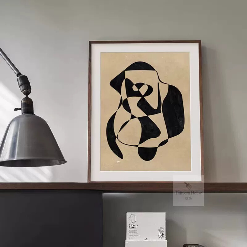 北欧轻奢小众挂画黑白线条个性抽象极简餐厅装饰画卧室现代摆画