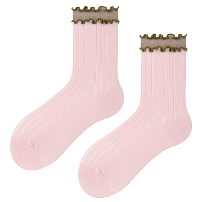 花边袜子女春夏薄款中筒袜多巴胺