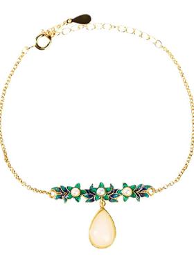 新中式珐琅彩花团锦簇水滴白玉珍珠手链女复古宫廷气质高级感配饰