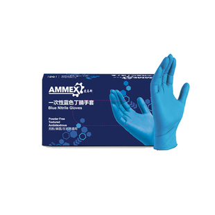 AMMEX爱马斯APFNC3.5g一次性蓝色丁腈手套牙科无粉麻面工业电子餐饮食品加工油漆绘画手套100只/盒