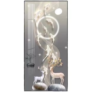 九鱼聚财图壁画2025年新款高端玄关装饰画入户正对门带led灯挂画