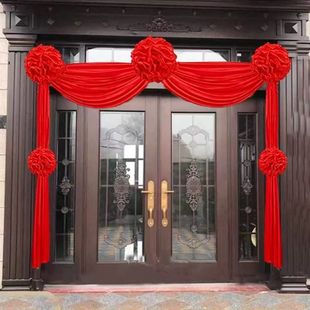 大红花球结婚单元门农村大门装饰乔迁婚房门头花绸缎红布门彩绣球