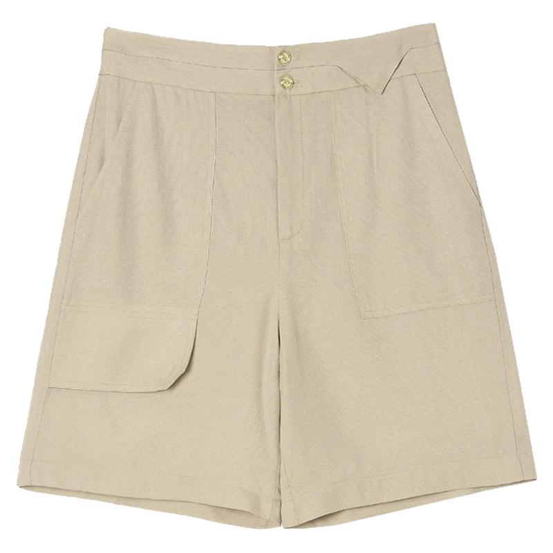 修身短裤高腰带口袋休闲裤