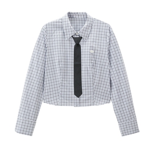 【商场同款】收腰格纹衬衫25春新款短款学院风衬衣女装C2CAF1106