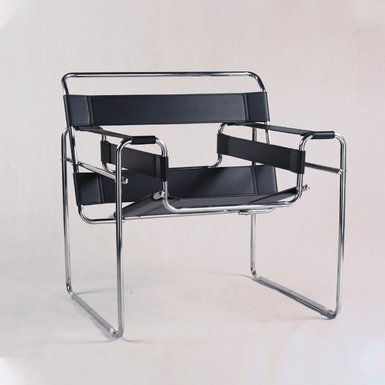 ssily Chair瓦西里椅中古风设计师不锈钢马鞍皮椅休闲椅钢管椅