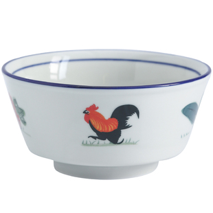 中式手绘鸡公碗高温陶瓷釉下彩微波炉餐具复古怀旧家用米饭碗汤碗