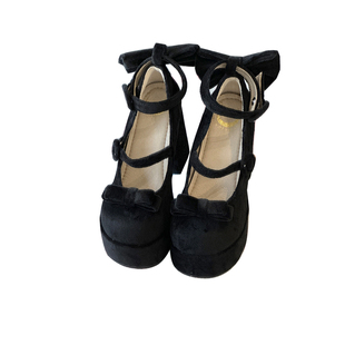 仙女教母原创契约人偶绒面防水台大高跟洛丽塔花结圆头粗跟女鞋